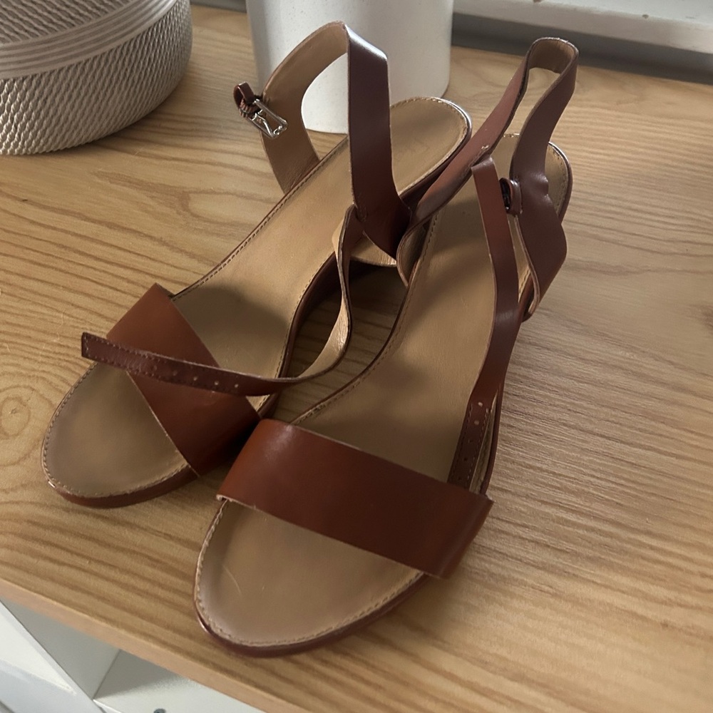 Brown Leather Slingback Wedges